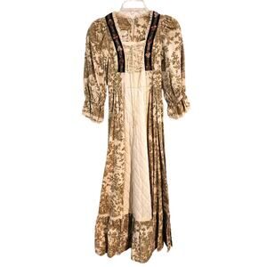 Vintage 1970s Gunne Sax by Jessica Green Cream French Prairie Long Dress Size 5